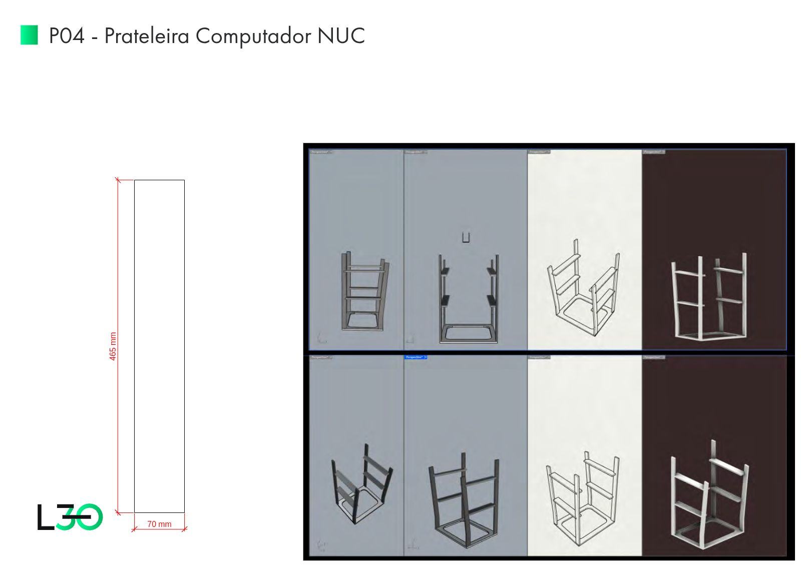 Prancha P04 com desenho cotado da prateleira destinada ao computador NUC.