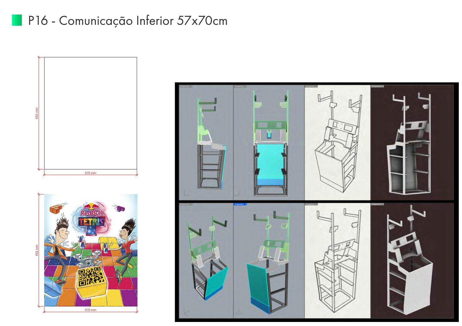 Prancha P16 com desenho do painel frontal inferior, arte Red Bull Tetris e localização no conjunto.