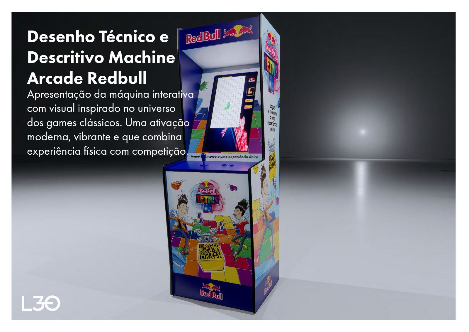 Capa do documento técnico com render de máquina arcade e comunicação Red Bull Tetris.