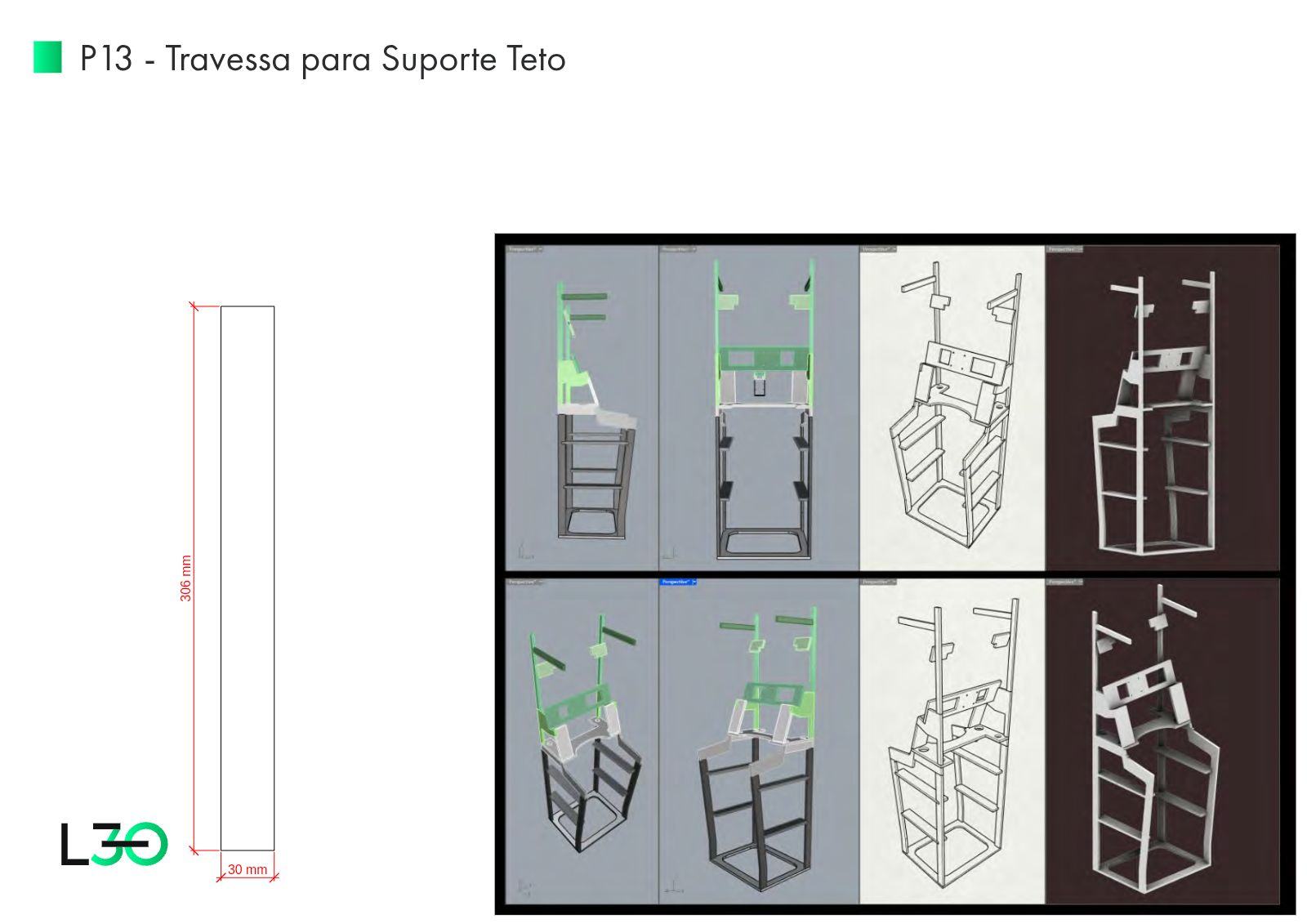 Prancha P13 com desenho cotado da travessa de suporte do teto.
